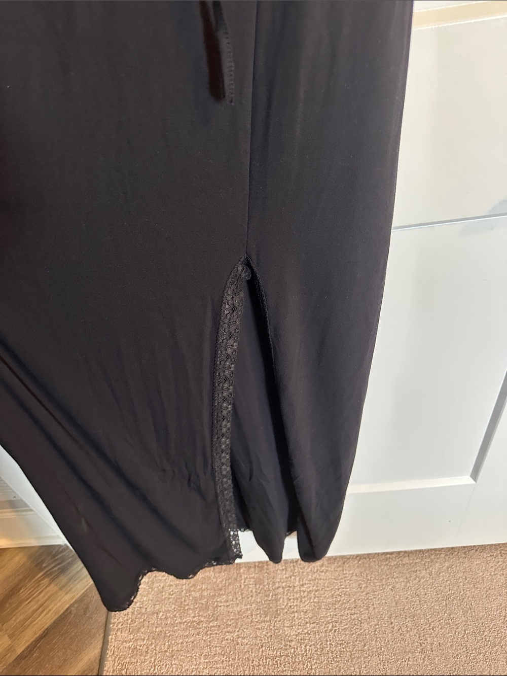 Foxblood Spaghetti Strap Dress with Slit, Keyhole, and Lace Detail 3x - Picture 4 of 7
